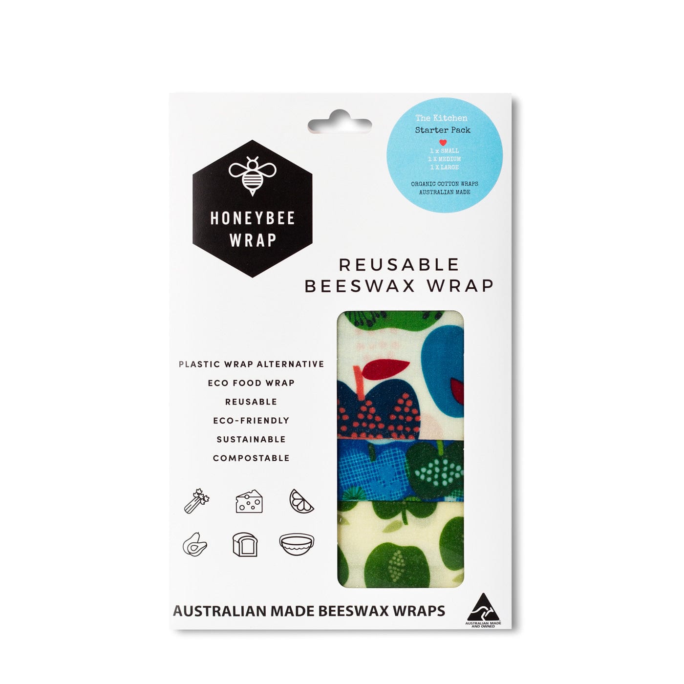 Reusable Beeswax Wraps - Kitchen Starter 3 Pack